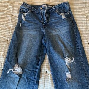 Lightly Distressed Wide Leg Blue Jeans